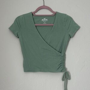 Hollister Sage Green Ruched Wrap Blouse